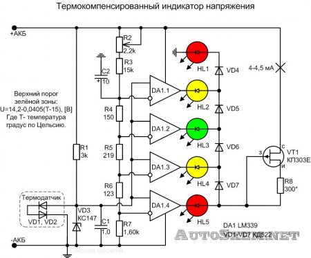Термокомпенсированный индикатор напряжения-схема